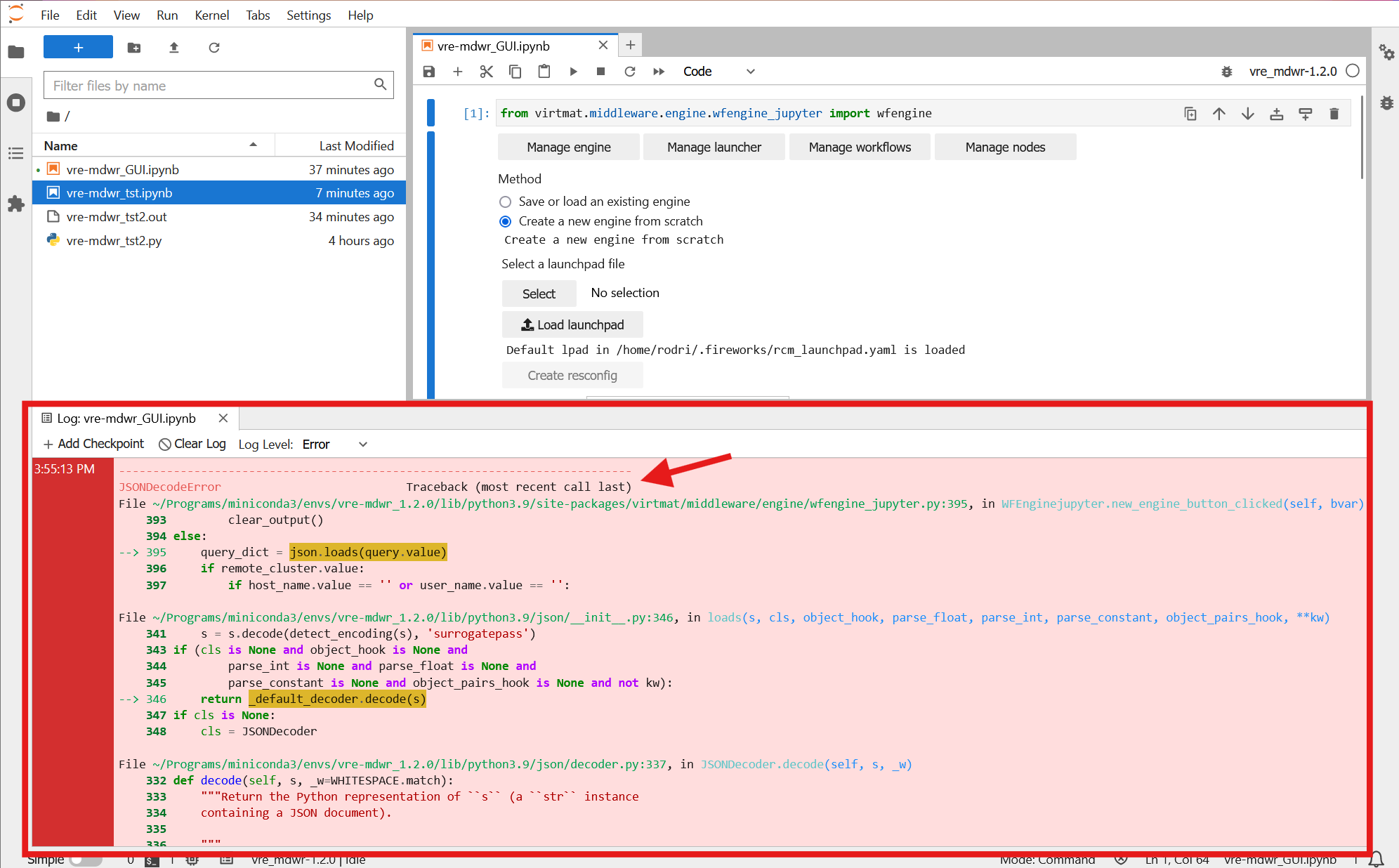 Error traceback within log console